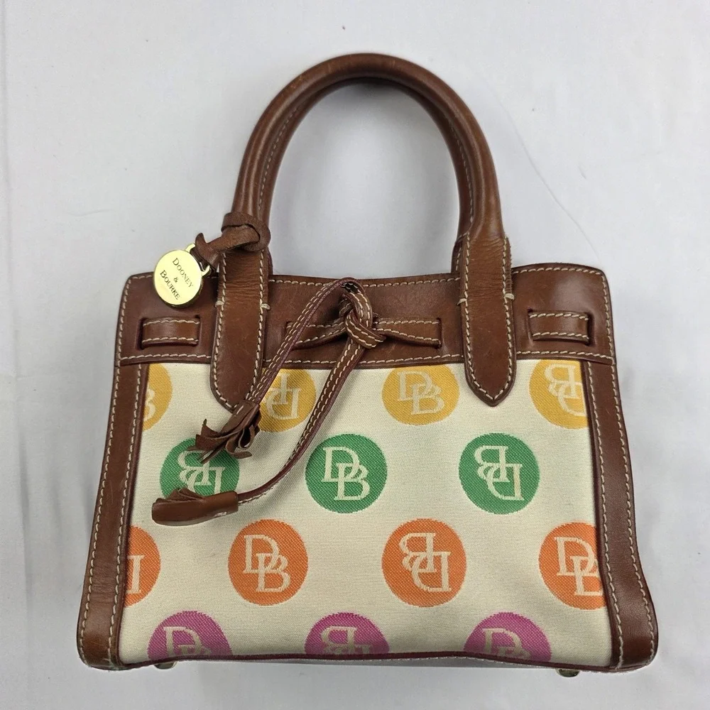 Dooney & Bourke Satchel Bag Womens Small Multicolor Canvas Leather Italy Purse